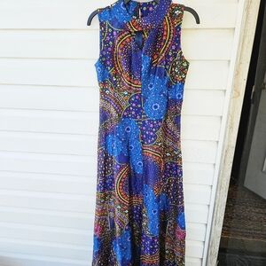 Vintage 1970s Women's Psychedelic Maxi Dress Handmade Sleeveless